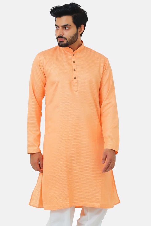 Veshbhoshaa Bluesaanchi Men'S Light Peach Dobby Kurta Set